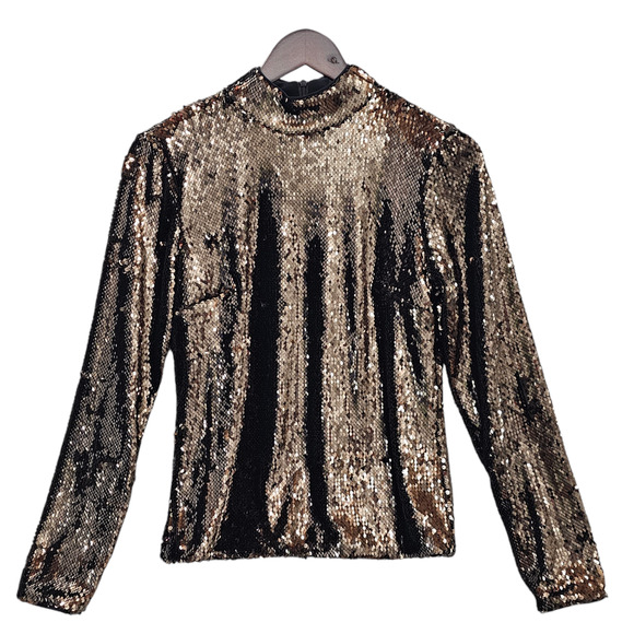 Ted Baker Tops - Ted Baker Blouse Women's Size 6 Sequin Stretch Long Sleeve Brown Lovato NWT